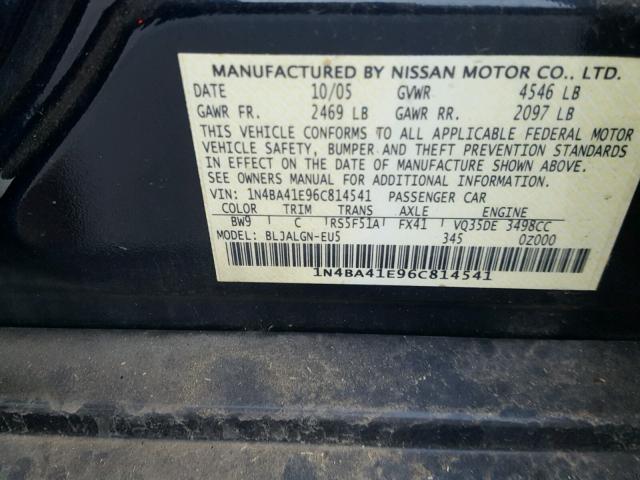 1N4BA41E96C814541 - 2006 NISSAN MAXIMA SE BLUE photo 10