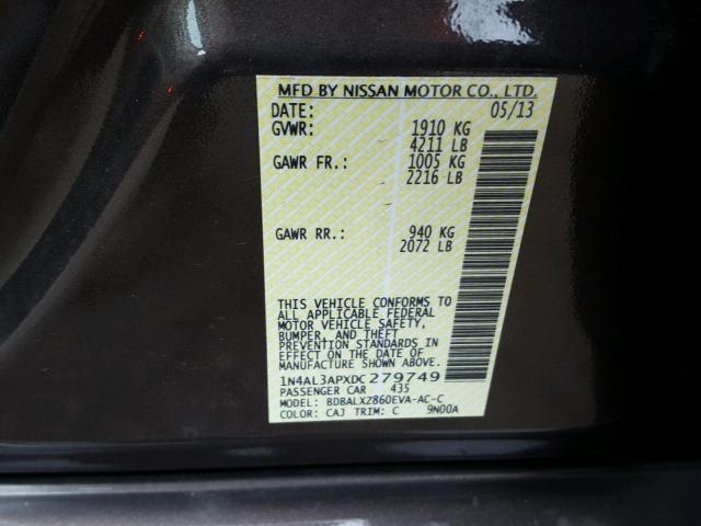 1N4AL3APXDC279749 - 2013 NISSAN ALTIMA 2.5 BROWN photo 10