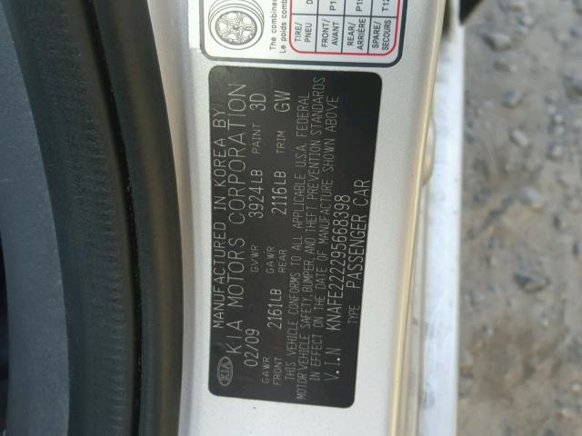 KNAFE222295668398 - 2009 KIA SPECTRA EX SILVER photo 10