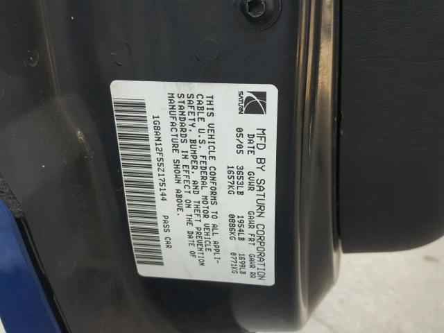 1G8AN12F55Z175144 - 2005 SATURN ION LEVEL BLUE photo 10