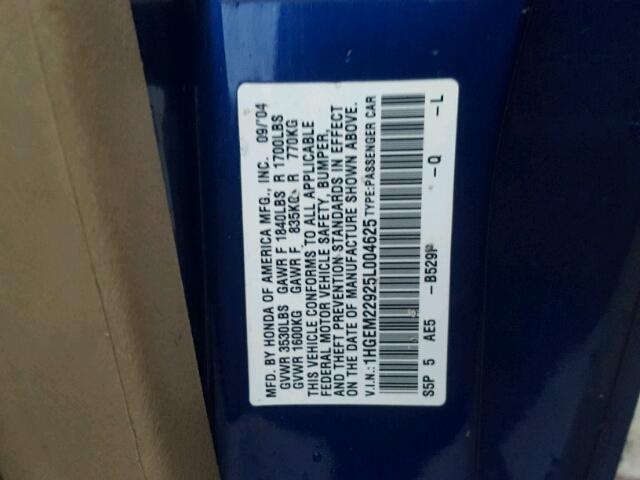 1HGEM22925L004625 - 2005 HONDA CIVIC EX Көк фото 10