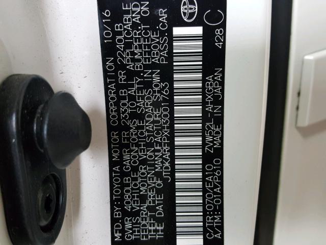 JTDKARFPXH3001763 - 2017 TOYOTA PRIUS PRIM თეთრი ფოტო 10