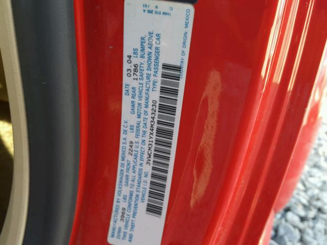 3VWCM31YX4M343230 - 2004 VOLKSWAGEN NEW BEETLE 红色 照片 10