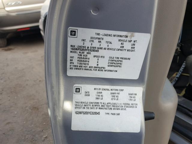 1G3NF52E8YC328545 - 2000 OLDSMOBILE ALERO GLS 银色 照片 10