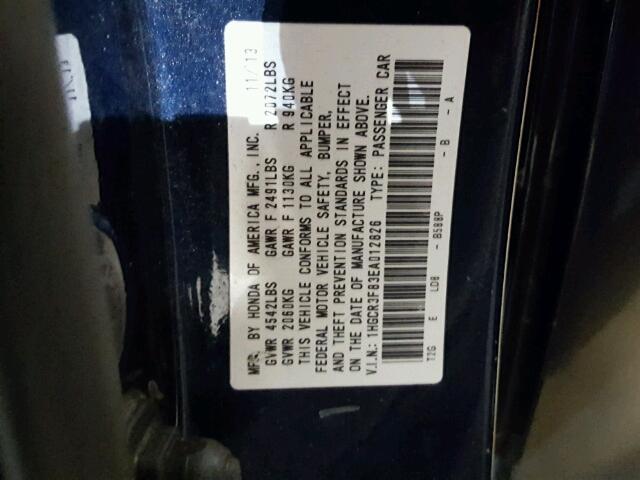 1HGCR3F83EA012826 - 2014 HONDA ACCORD EXL BLUE photo 10