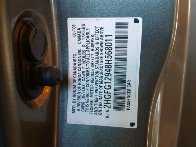 2HGFG12948H568011 - 2008 HONDA CIVIC EXL Yaşıl foto 10