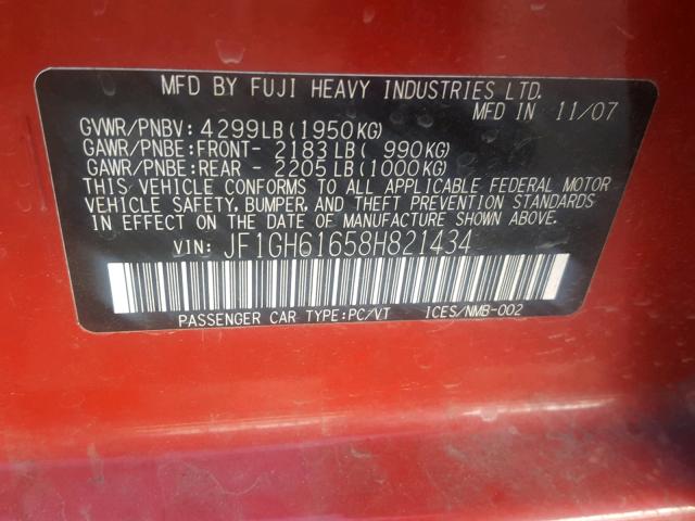 JF1GH61658H821434 - 2008 SUBARU IMPREZA 2. RED photo 10