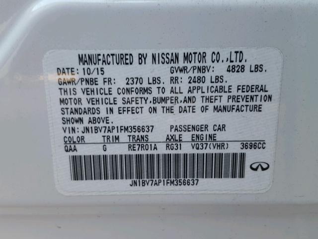 JN1BV7AP1FM356637 - 2015 INFINITI Q50 BASE WHITE photo 10