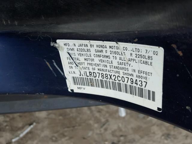 JHLRD788X2C079437 - 2002 HONDA CR-V EX ლურჯი ფოტო 10