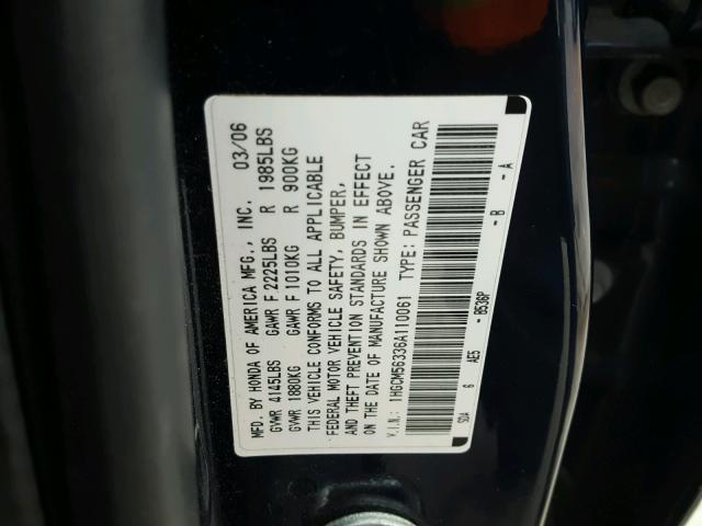 1HGCM56336A110061 - 2006 HONDA ACCORD SE BLUE photo 10