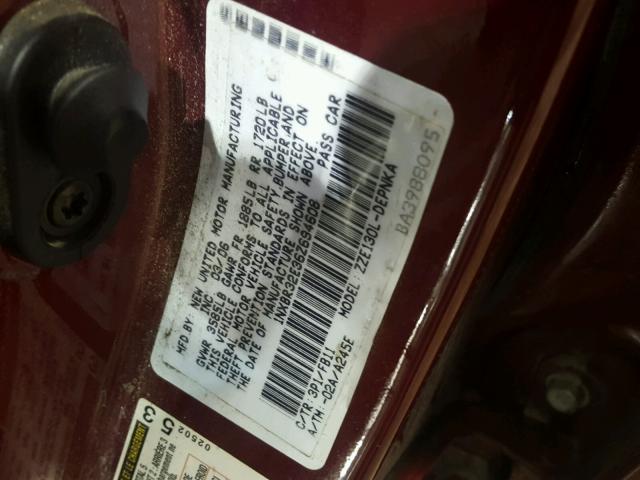 1NXBR32E36Z694608 - 2006 TOYOTA COROLLA CE RED photo 10