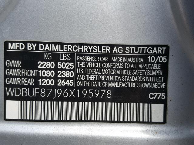 WDBUF87J96X195978 - 2006 MERCEDES-BENZ E 350 4MAT SILVER photo 10