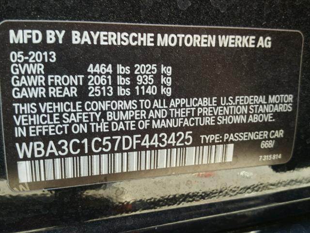 WBA3C1C57DF443425 - 2013 BMW 328 I SULE BLACK photo 10