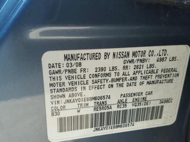 JNKAY01E68M606574 - 2008 INFINITI M35 BASE TEAL photo 10