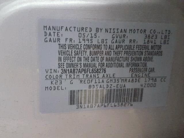 3N1AB7AP6FL658276 - 2015 NISSAN SENTRA S SILVER photo 10