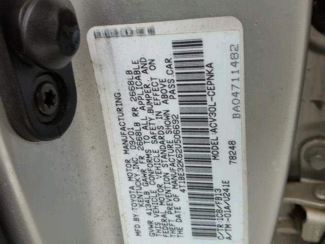 4T1BE32K62U506692 - 2002 TOYOTA CAMRY LE SILVER photo 10