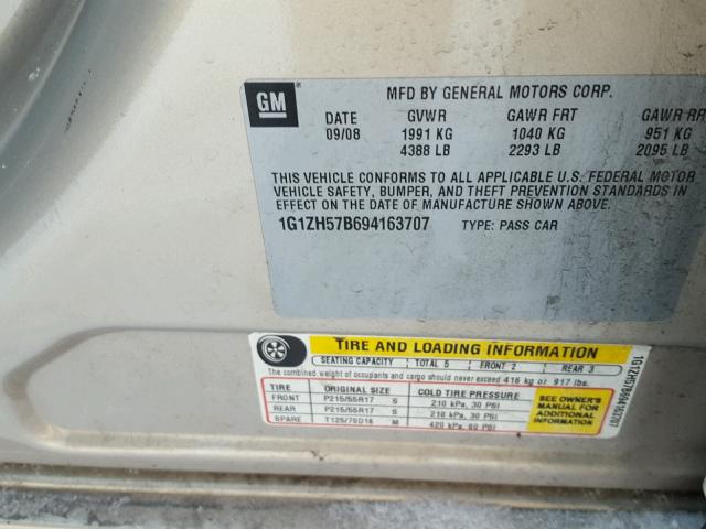 1G1ZH57B694163707 - 2009 CHEVROLET MALIBU 1LT 棕色 照片 10