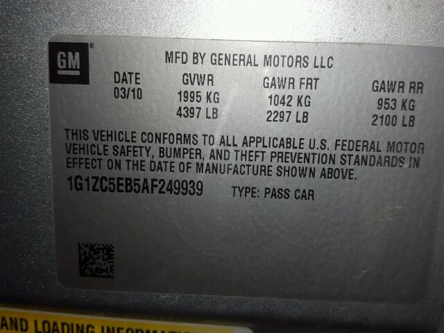 1G1ZC5EB5AF249939 - 2010 CHEVROLET MALIBU 1LT 银色 照片 10