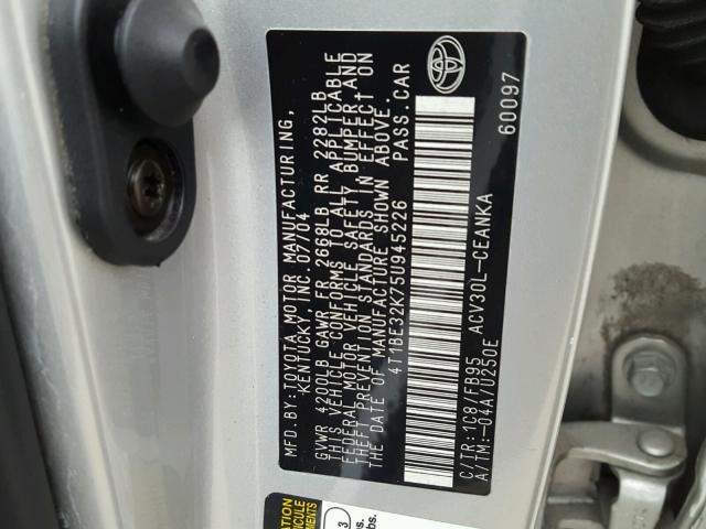 4T1BE32K75U945226 - 2005 TOYOTA CAMRY LE SILVER photo 10