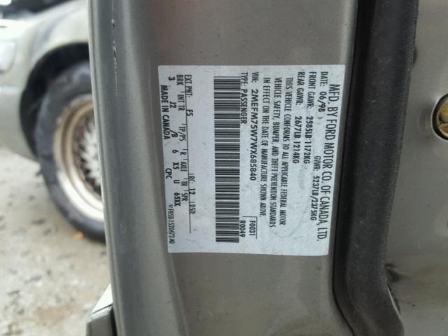 2MEFM75W7WX685840 - 1998 MERCURY GRAND MARQ GRAY photo 10