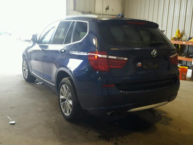 5UXWX9C50D0A20855 - 2013 BMW X3 XDRIVE2 BLUE photo 3