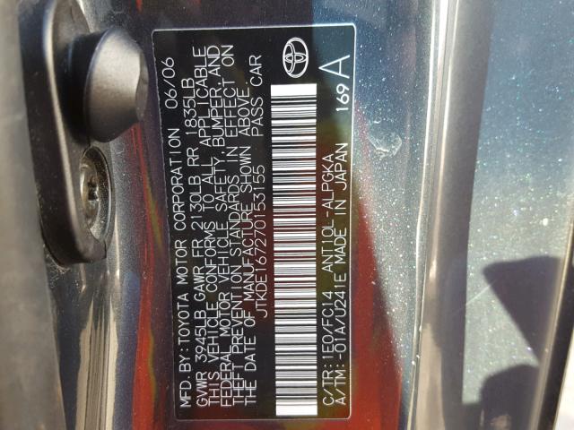 JTKDE167270153155 - 2007 TOYOTA SCION TC 灰色 照片 10