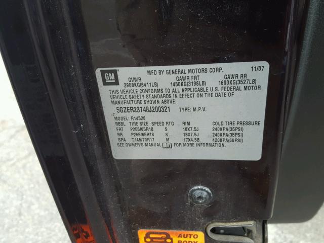 5GZER23748J200321 - 2008 SATURN OUTLOOK XR იასამნისფერი ფოტო 10