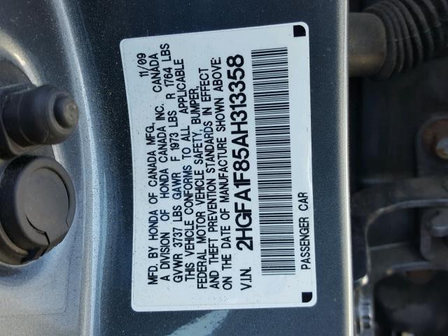 2HGFA1F85AH313358 - 2010 HONDA CIVIC EX 灰色 照片 10