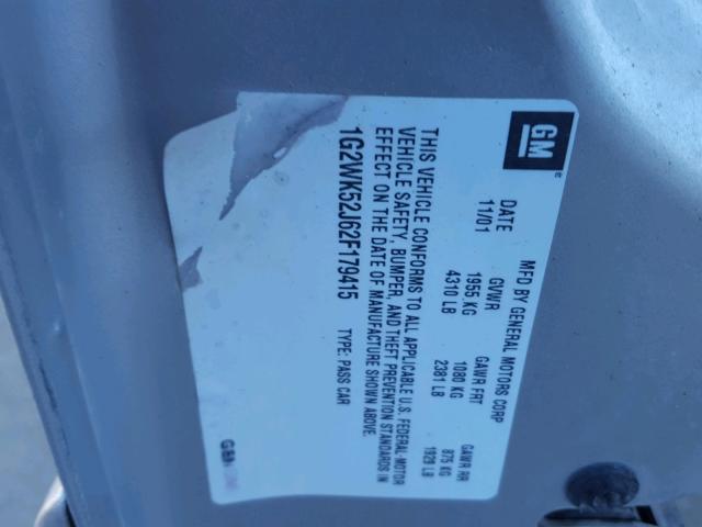 1G2WK52J62F179415 - 2002 PONTIAC GRAND PRIX ვერცხლისფერი ფოტო 10