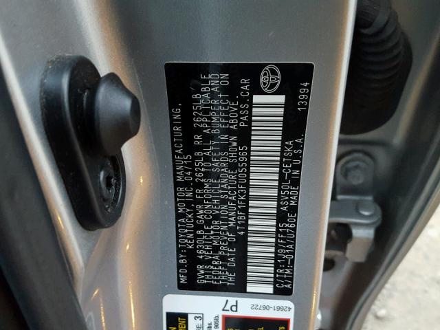 4T1BF1FK3FU055965 - 2015 TOYOTA CAMRY LE SILVER photo 10