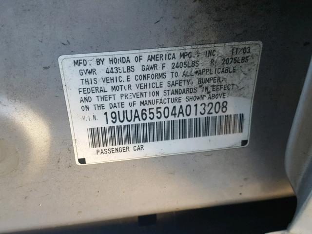 19UUA65504A013208 - 2004 ACURA TL WHITE photo 10