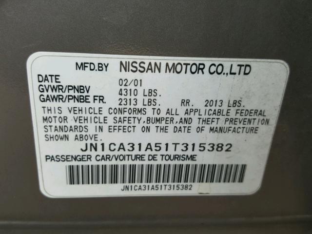 JN1CA31A51T315382 - 2001 NISSAN MAXIMA GXE SILVER photo 10