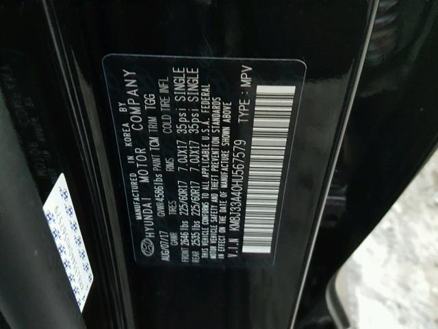 KM8J33A40HU567579 - 2017 HYUNDAI TUCSON LIM BLACK photo 10