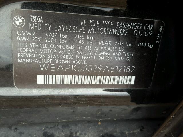 WBAPK53529A512182 - 2009 BMW 328 XI SUL BLACK photo 10