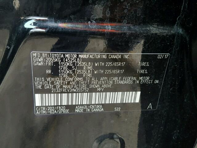2T3ZFREV3HW355752 - 2017 TOYOTA RAV4 LE Qara foto 10