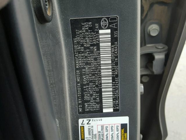 2T1KR32E28C686679 - 2008 TOYOTA COROLLA MA GRAY photo 10