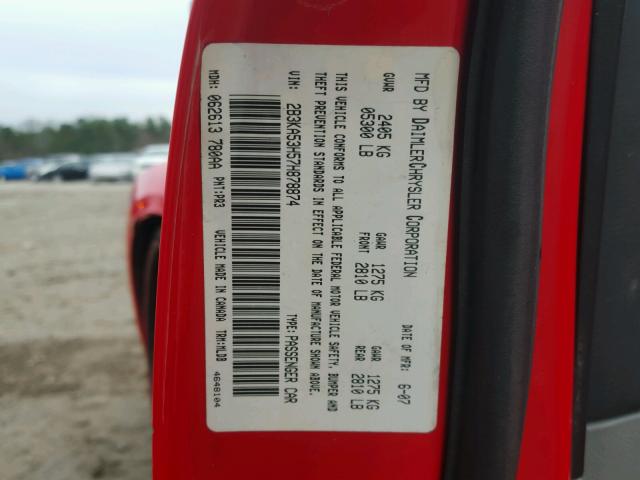 2B3KA53H57H878874 - 2007 DODGE CHARGER R/ RED photo 10