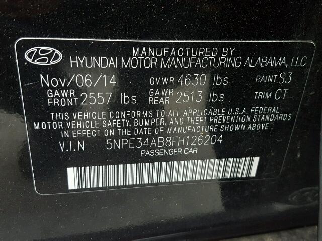 5NPE34AB8FH126204 - 2015 HYUNDAI SONATA SPO BLACK photo 10