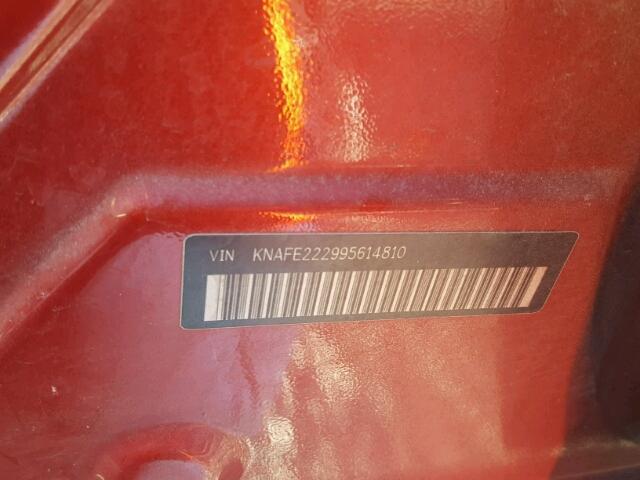 KNAFE222995614810 - 2009 KIA SPECTRA EX RED photo 10