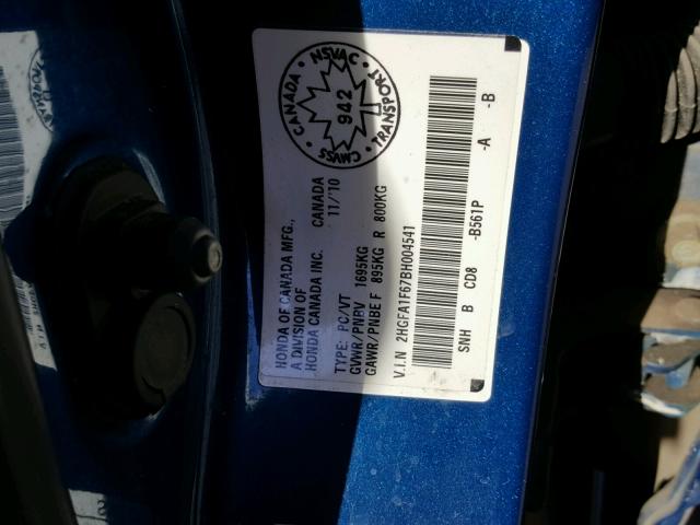 2HGFA1F67BH004541 - 2011 HONDA CIVIC LX-S Көк фото 10