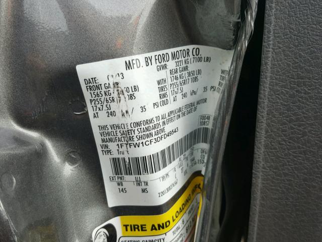 1FTFW1CF3DFD49543 - 2013 FORD F150 SUPER GRAY photo 10