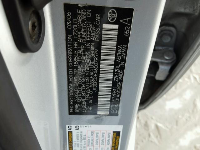 JTDBR32EX60079579 - 2006 TOYOTA COROLLA CE SILVER photo 10