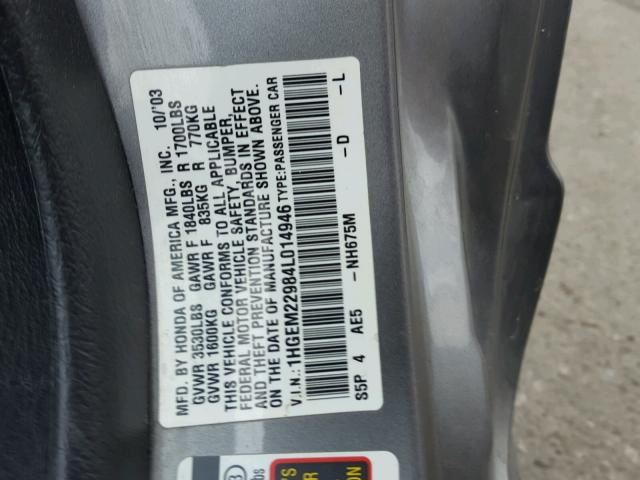 1HGEM22984L014946 - 2004 HONDA CIVIC EX გრაფიტი ფოტო 10