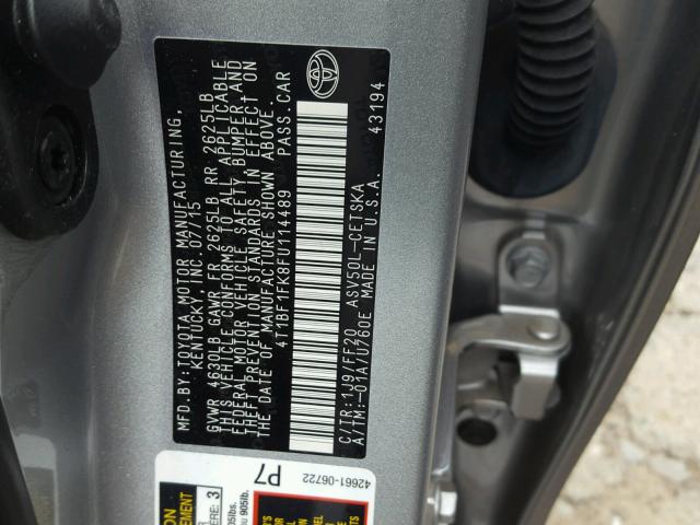 4T1BF1FK8FU114489 - 2015 TOYOTA CAMRY LE ვერცხლისფერი ფოტო 10