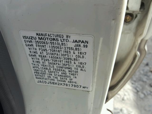 JACDJ58X2X7917907 - 1999 ISUZU TROOPER S WHITE photo 10