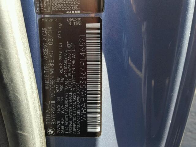 WBABW53464PL46521 - 2004 BMW 330 CI BLUE photo 10