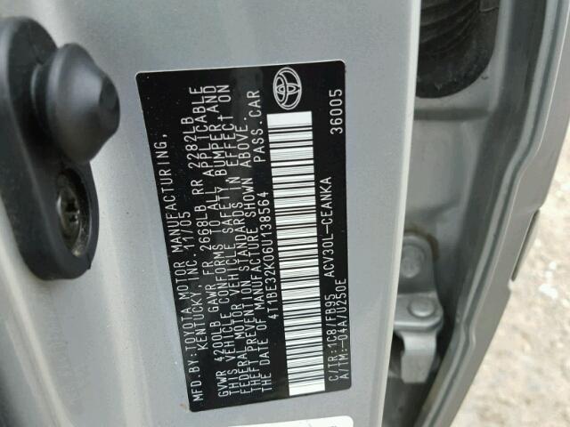 4T1BE32K06U138564 - 2006 TOYOTA CAMRY LE SILVER photo 10