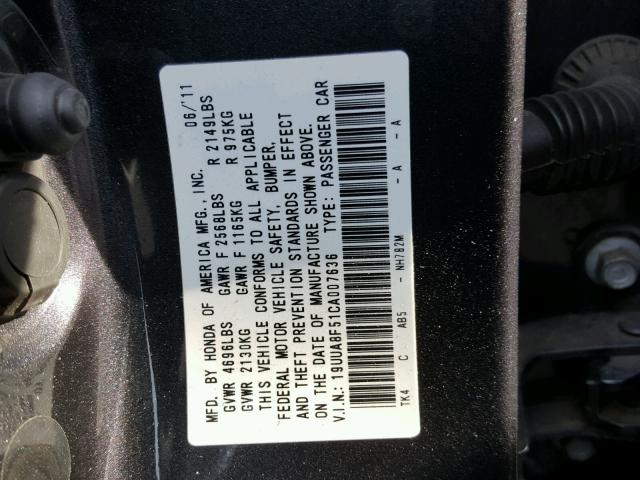 19UUA8F51CA007636 - 2012 ACURA TL SILVER photo 10