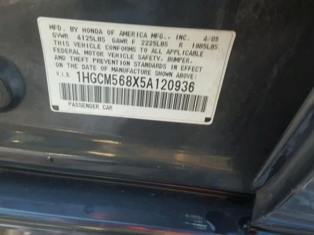 1HGCM568X5A120936 - 2005 HONDA ACCORD EX GRAY photo 10