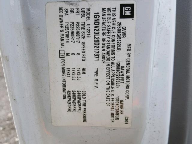 1GNDV23L26D217871 - 2006 CHEVROLET UPLANDER L 白色 照片 10